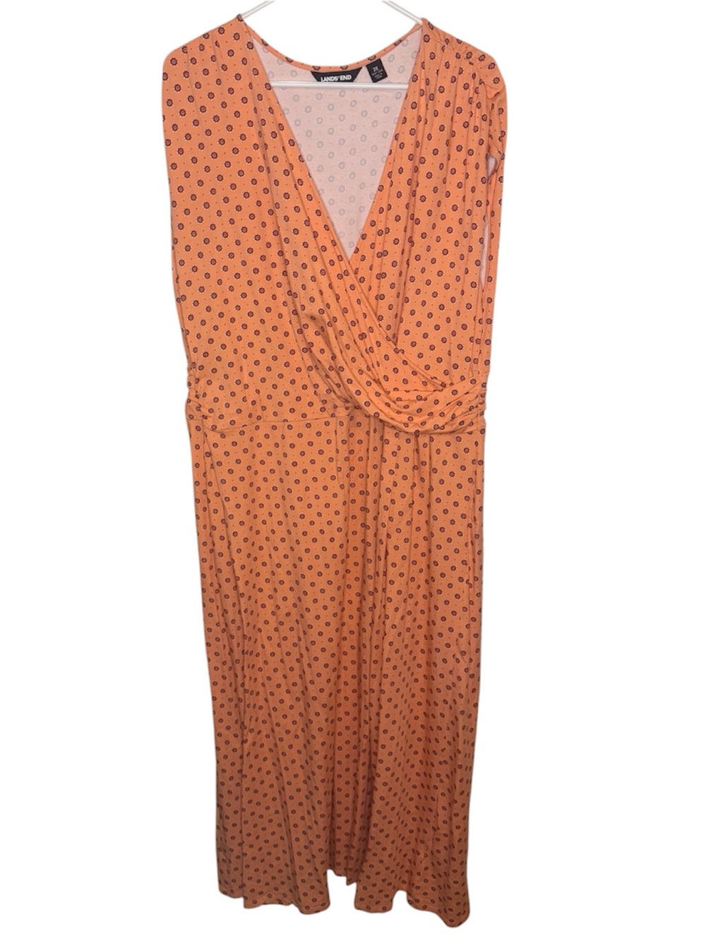 Lands' End Pima Cotton Modal Faux Wrap Dress Peach Geometric Floral Plus 2X